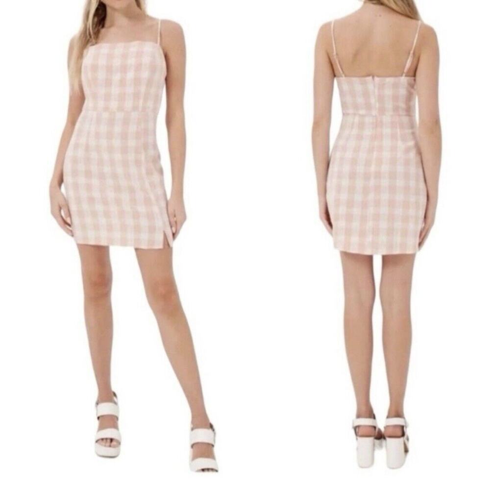 B.P. Nordstrom Women's XSmall Plaid Mini Dress Slip with Slit in Coral Plaid